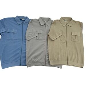 Duke Haband Mens Full Zip Knit Shirt Lot 3 Pack Blue Grey Tan Size L Lot Of 3